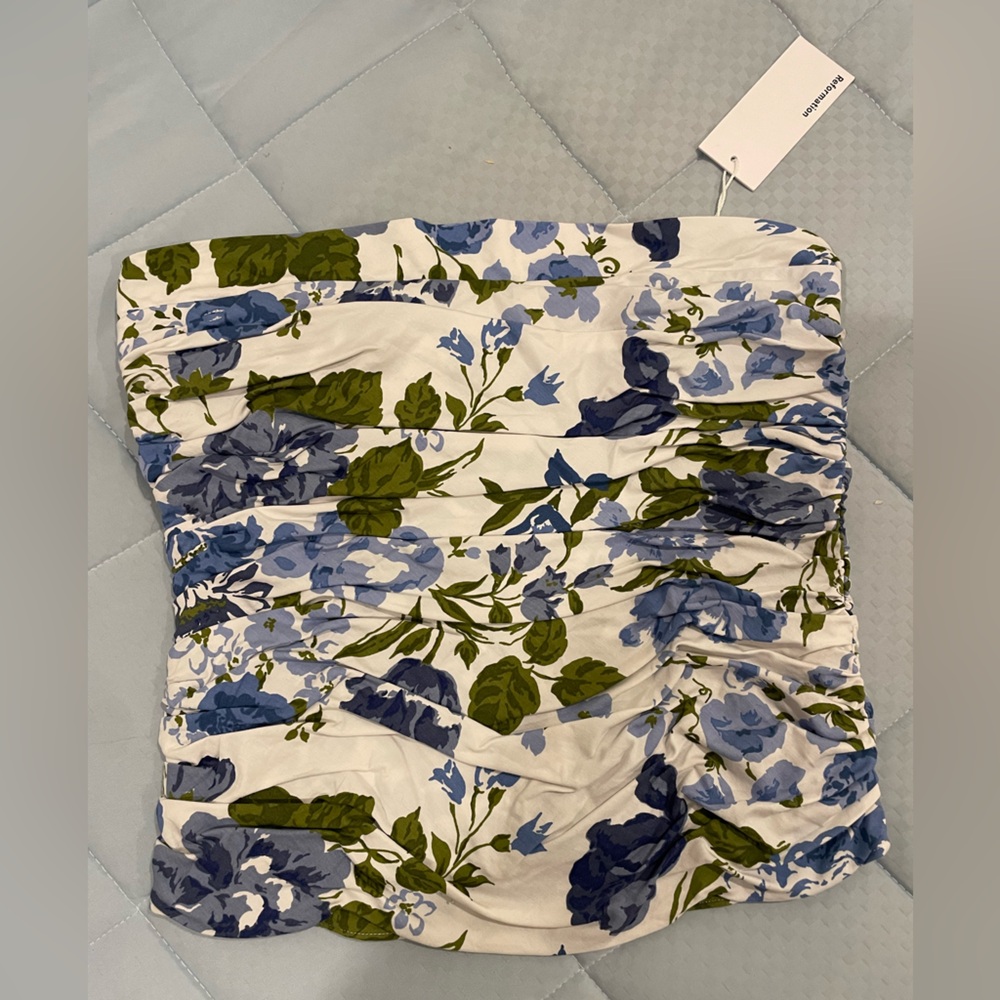 Reformation Blue and Green Floral Skirt